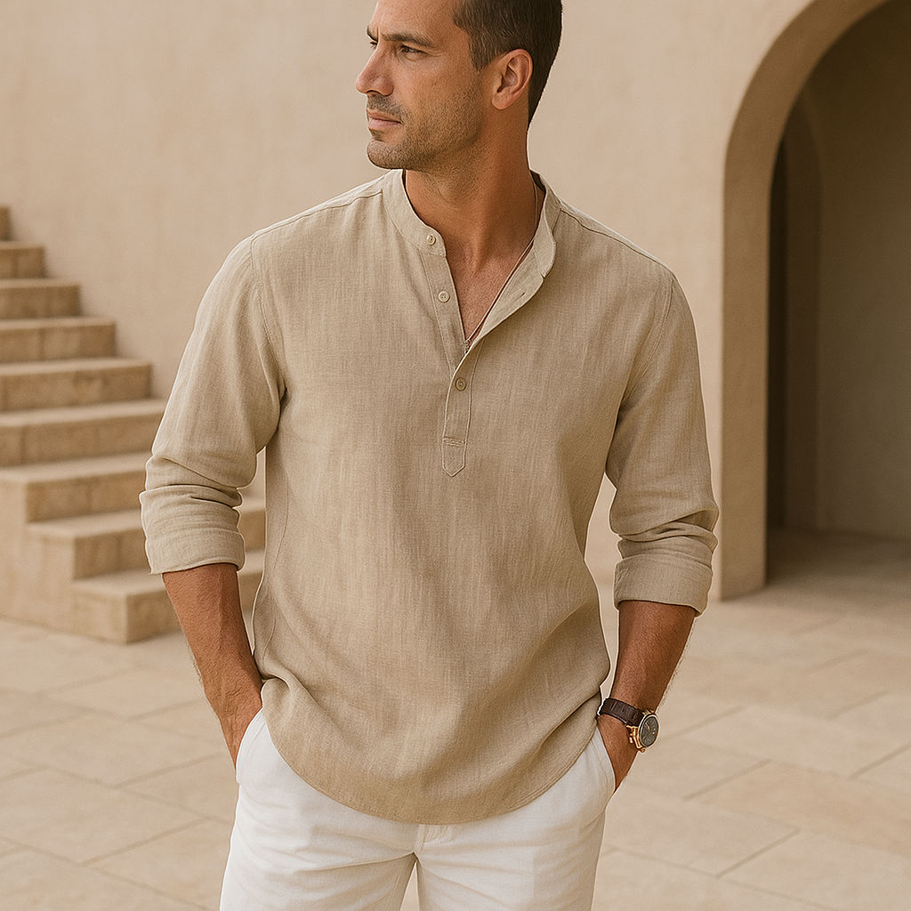 Ana&Josรฉ | Camisa Henley de algodรณn con efecto lino